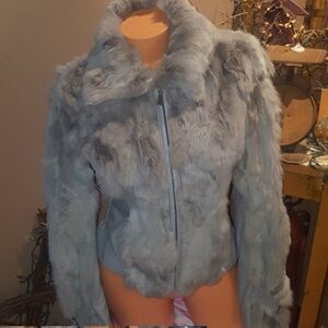 bebe Light Gray Faux Fur Zip-Up Jacket